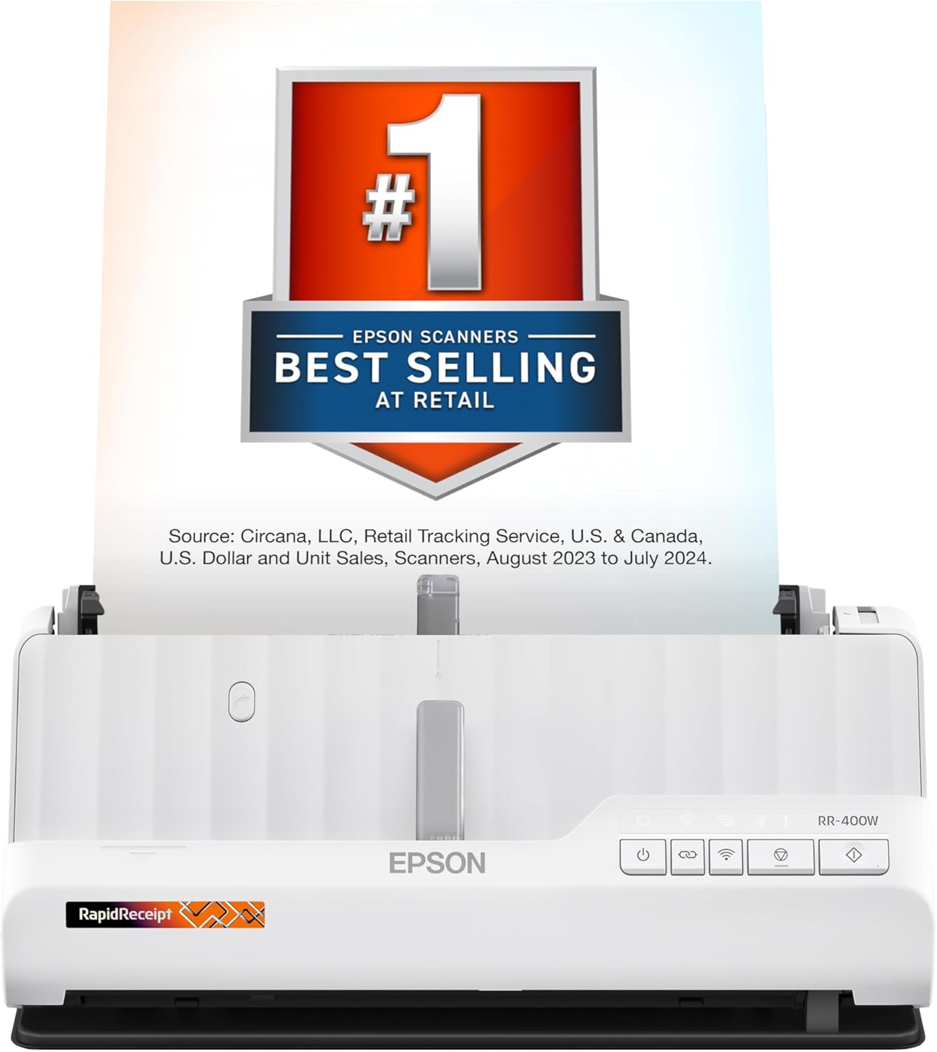 Epson RapidReceipt RR-400W Wireless Compact Desktop Color 2-Sided Receipt & Document Scanner with ScanSmart AI PRO Receipt Management & PDF Software & 20-Page Auto Document Feeder