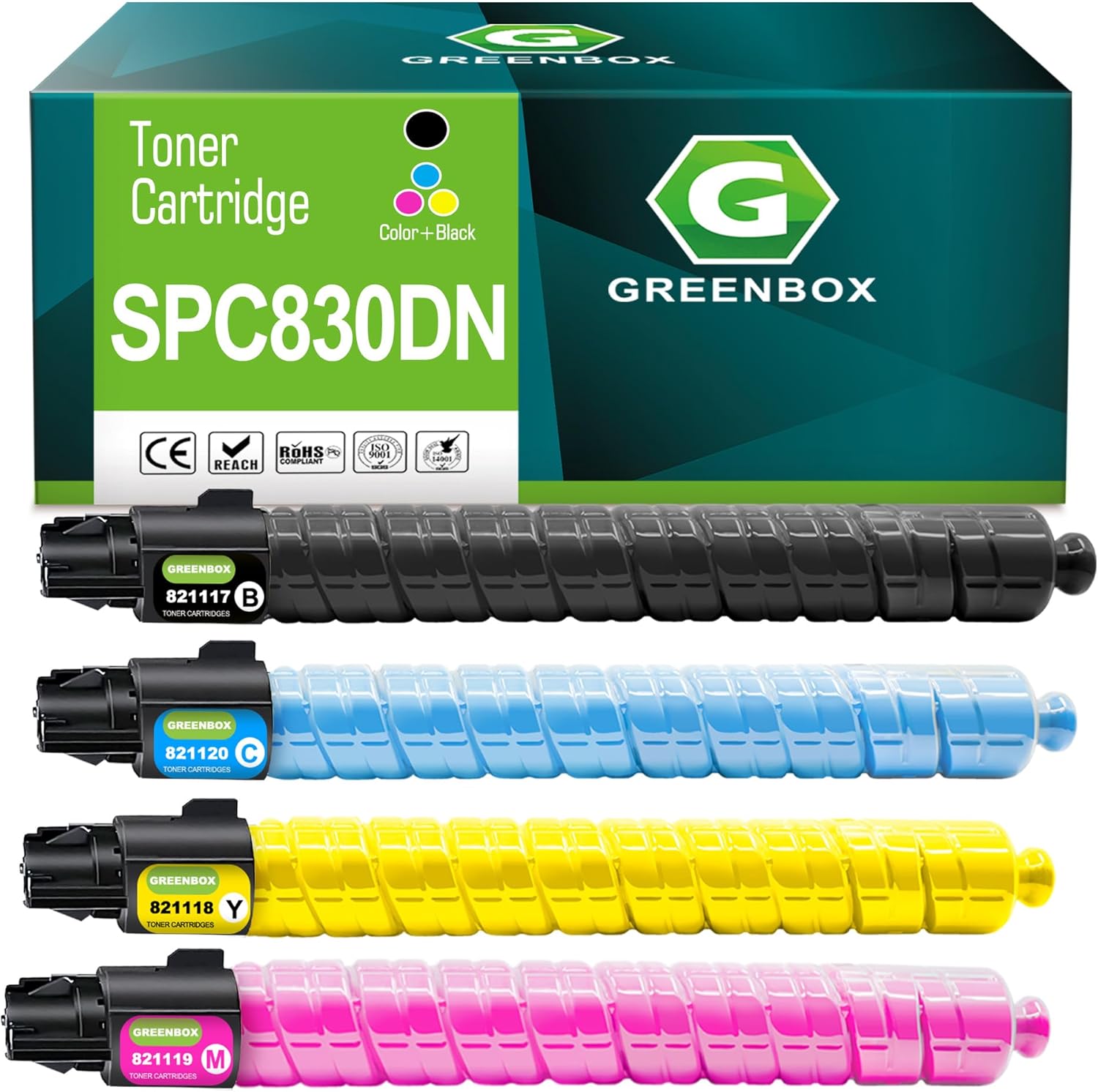 GREENBOX Compatible Toner Cartridge Replacement for Ricoh SP C830DN 821117 821120 821119 821118 821181 821184 821183 821182 for SP C830DN C830DNA SP C831D SP C830 C830dn C831 C831dn Printer (4 Pack)