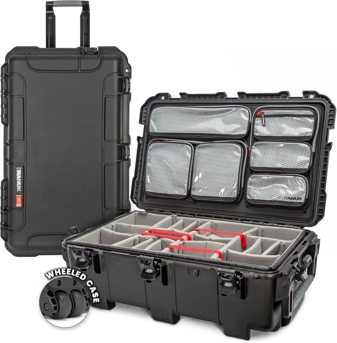 NANUK 962 Pro Photo Kit– Waterproof Large Travel Camera Hard Case with Wheels, Padded Dividers & Retractable Handle, 31