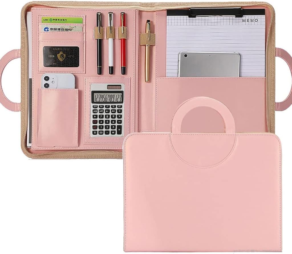 BCCCLLLSA A4 Portfolio Folder with Handles Women Business Briefcase Pu Leather Document Case Notebook Organizer Binder File Bags (Color : D) (D)