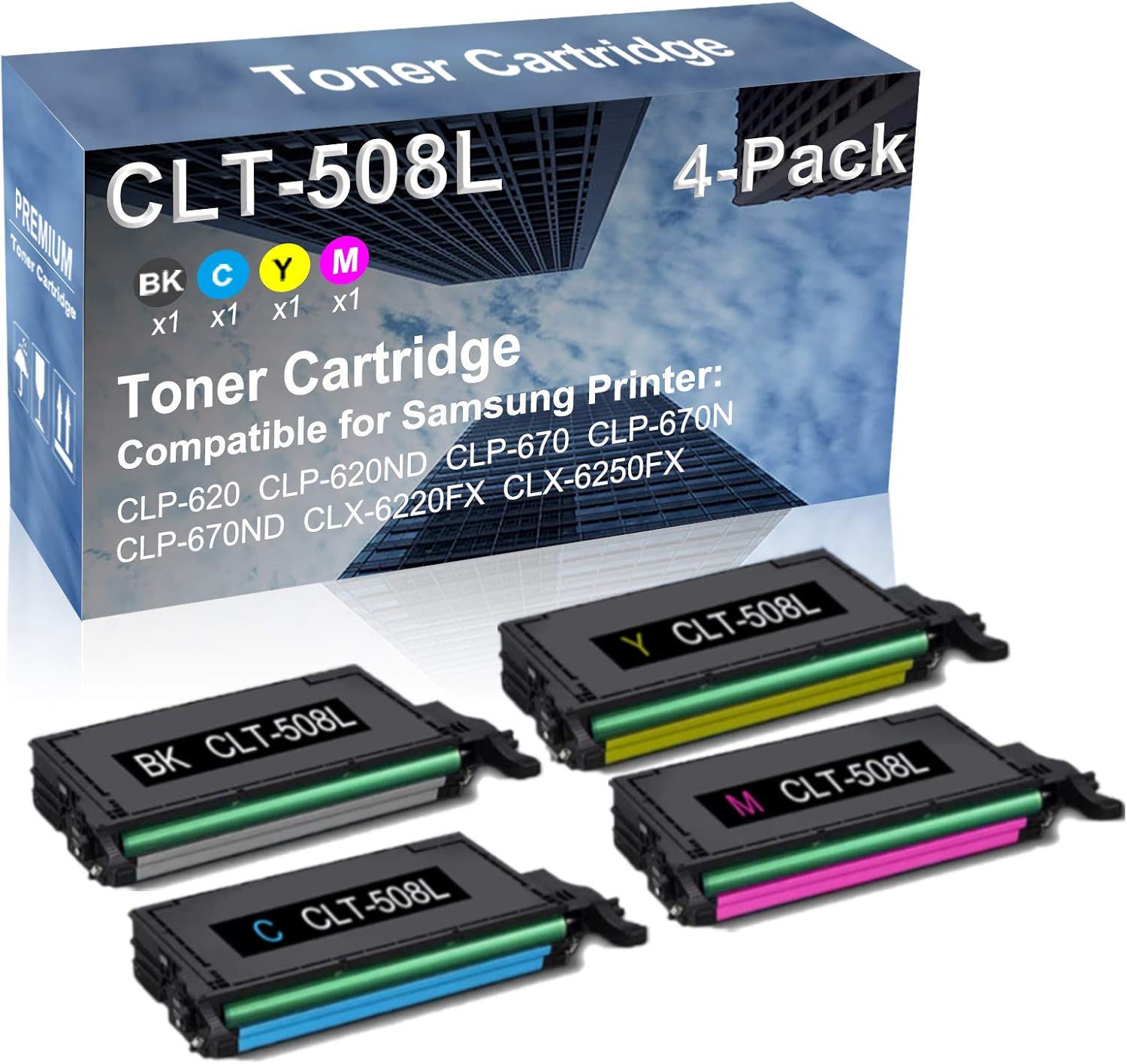 4-Pack (BK+C+Y+M) Compatible CLP-670N CLP-670ND Printer Toner Cartridge High Capacity Replacement for CLT-508L (BK508L+ C508L+ Y508L+ M508L) Toner Cartridge