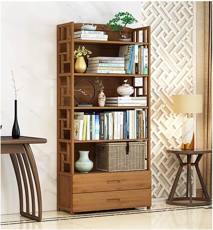 Bookshelf Wood Bookshelf with Drawers Floor-Standing Bookcase Etagere Bookshelves Display Shelf Storage Rack Organizer for Home Office (Color : 3 Layers, Size : 50cm)