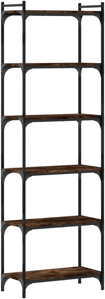 vidaXL 6-Tier Smoked Oak Bookcase - Stylish Industrial Display Shelf, Engineered Wood and Metal, Perfect for Home Office, Living Room, Study