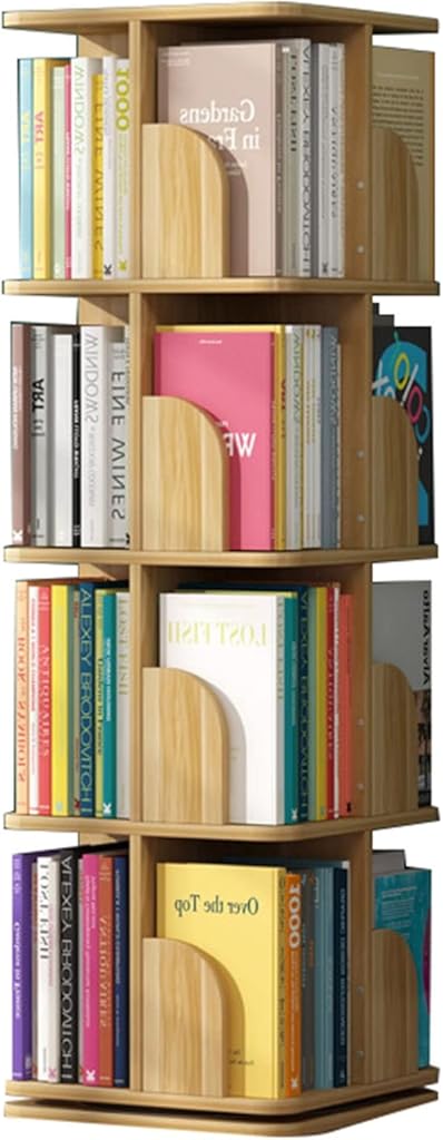 IOCCIOBB Bookcases Rotating Bookcase 360° Book Storage Rack Picture Book Rack Living Room Multi-Layer Shelf (Color : Wood, Size : 40 * 40 * 132cm)