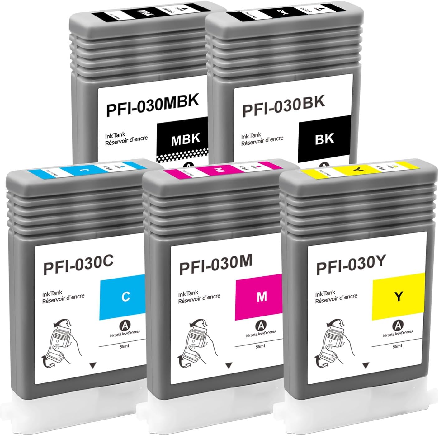 PFI-030 Ink Cartridge Replacement for Canon PFI-030MBK PFI-030BK PFI-030C PFI-030M PFI-030Y Compatible with Canon imagePROGRAF TA-20 TA-30 Printer, 5-Pack