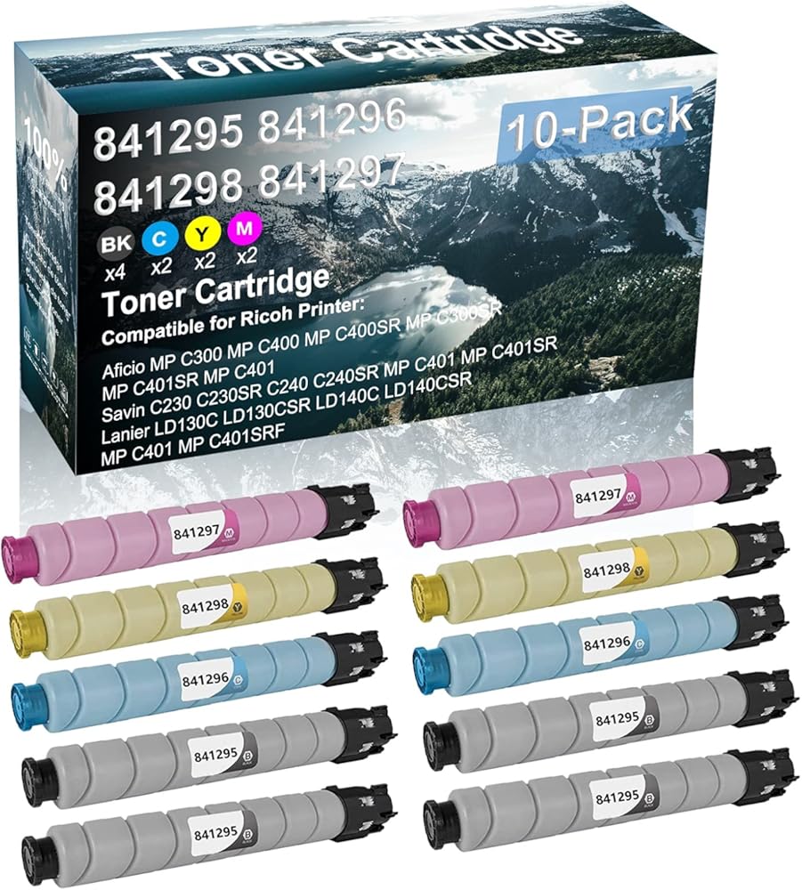 Credibility Store 10 Pack (BK+C+Y+M) Compatible (High Yield) Lanier LD130C LD130CSR LD140C LD140CSR MP C401 Printer Toner Cartridge Replacement for Ricoh 841295 841296 841298 841297 Toner Cartridge