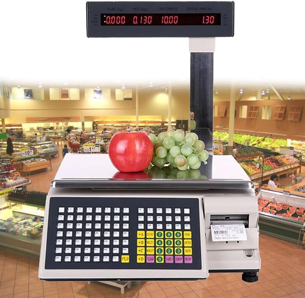 GGAHDSRH Digital Price Label Printing Scale, Commercial Weight Calculator Barcode Scales, Electronics Barcode Thermal Printer for Supermarket/Retail Store/Warehouse Weighing,