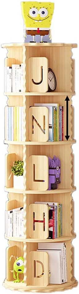 bookcases Rotating Bookshelf 360° Bookcase Floor Rack Corner Book Storage Rack Multi-Layer Multi-Functional Bookshelf (Color : Wood, Size : 5 Layers (48 * 160cm))