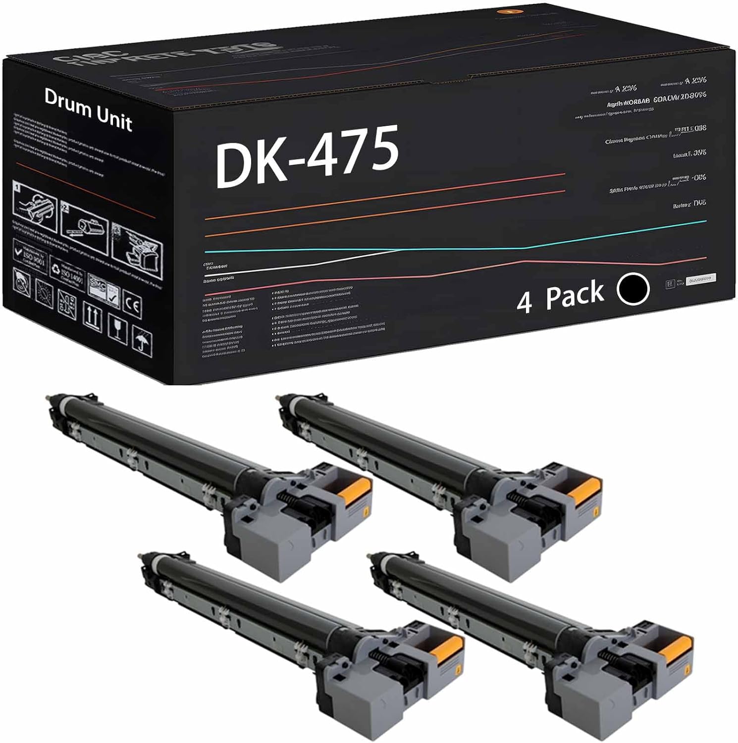 Wondrx DK-475 Drum Unit Compatible with Kyocera FS-6525MFP FS-6530MFP Printers, High Yield 25000 Pages (4 Pack Black)