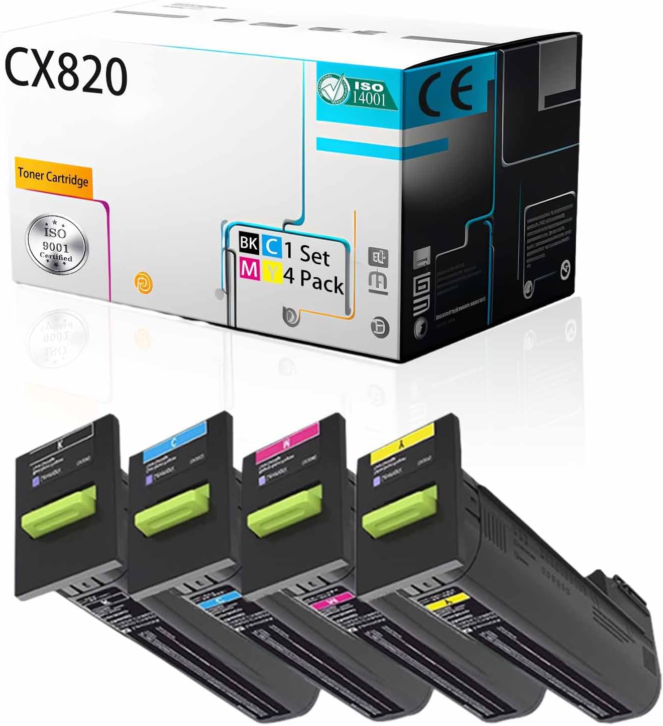 CX820 72K00KG 72K00CG 72K00MG 72K00YG Toner Cartridge Compatible for Lexmark CS820 CX820 CX860dte CS820dte CX825 CX860 CX820dtfe CX825dtfe Printer, High Print Page Volume with Chip (C/M/Y/K 1Set)