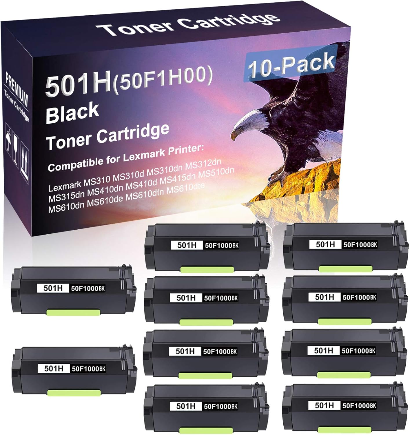 Credibility Store 10 Pack (Black) Compatible Toner Cartridge Replacement for 501H | 50F1H00 Black Toner Cartridge use for MS410dn MS410d MS415dn MS510dn MS610dn Printer (High Yield)