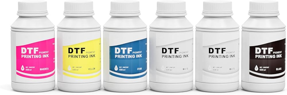 Procoloredfun DTF Transfer Printer Ink, 3000 ML Premium DTF Ink for Professional DTF Printers Direct to Film Heat Transfer Printing (CMYK+2 White Ink, 500ml)