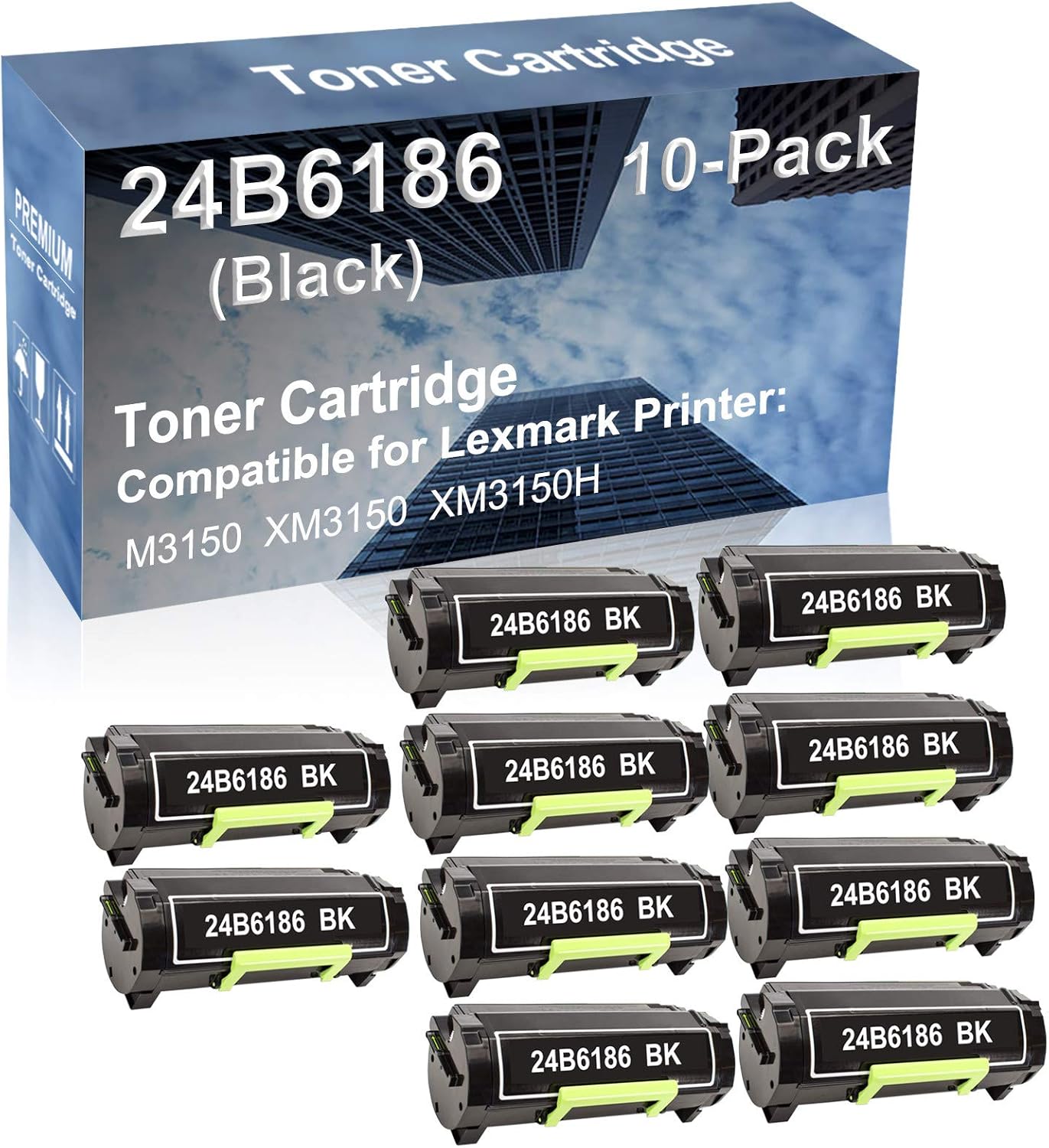 10-Pack Compatible High Capacity 24B6186 Printer Cartridge use for M3150 XM3150 XM3150H Printer (Black)