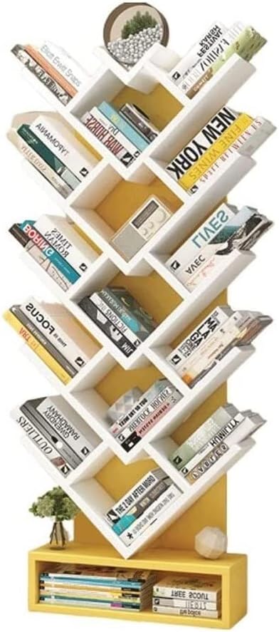 REIFOR Book Shelf Bookshelf Bookcase Simple Bookshelf Racks Simple Modern Living Room Storage Rack Bedroom Bookshelves Floor Students Bookcase Bookshelves Bedroom (Color : Yellow+White)