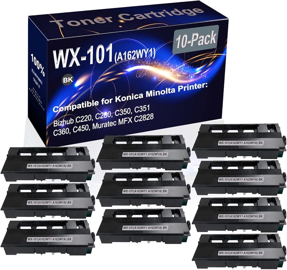 10-Pack (Black) Compatible High Yield WX101 WX-101 (A162WY1 A162WYA) Waste Toner Container Box use for Konica Minolta Bizhub C220 C280 C350 C351 C360 Printer