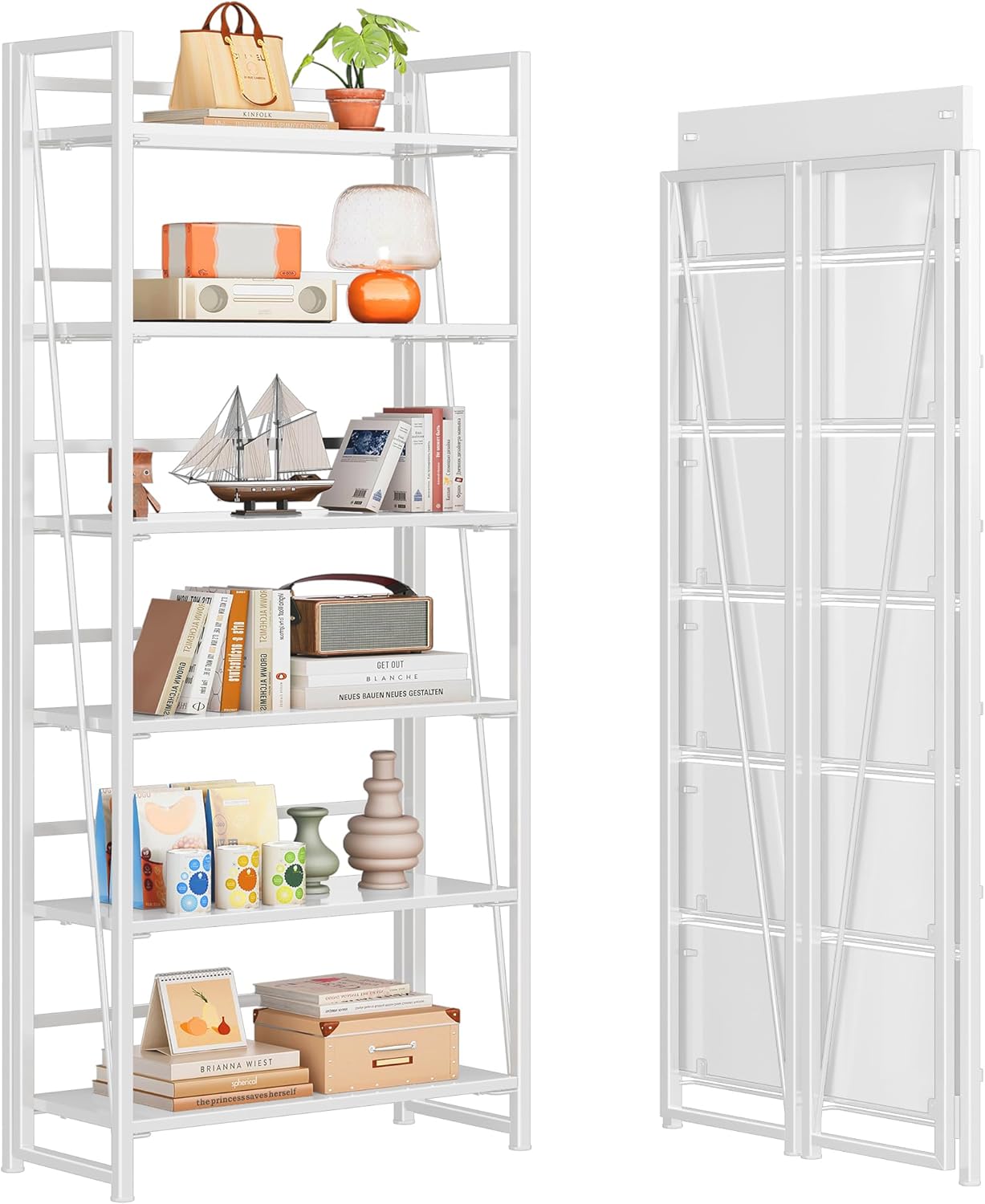 4NM No Assembly Folding Bookshelf, 6-Shelf 74