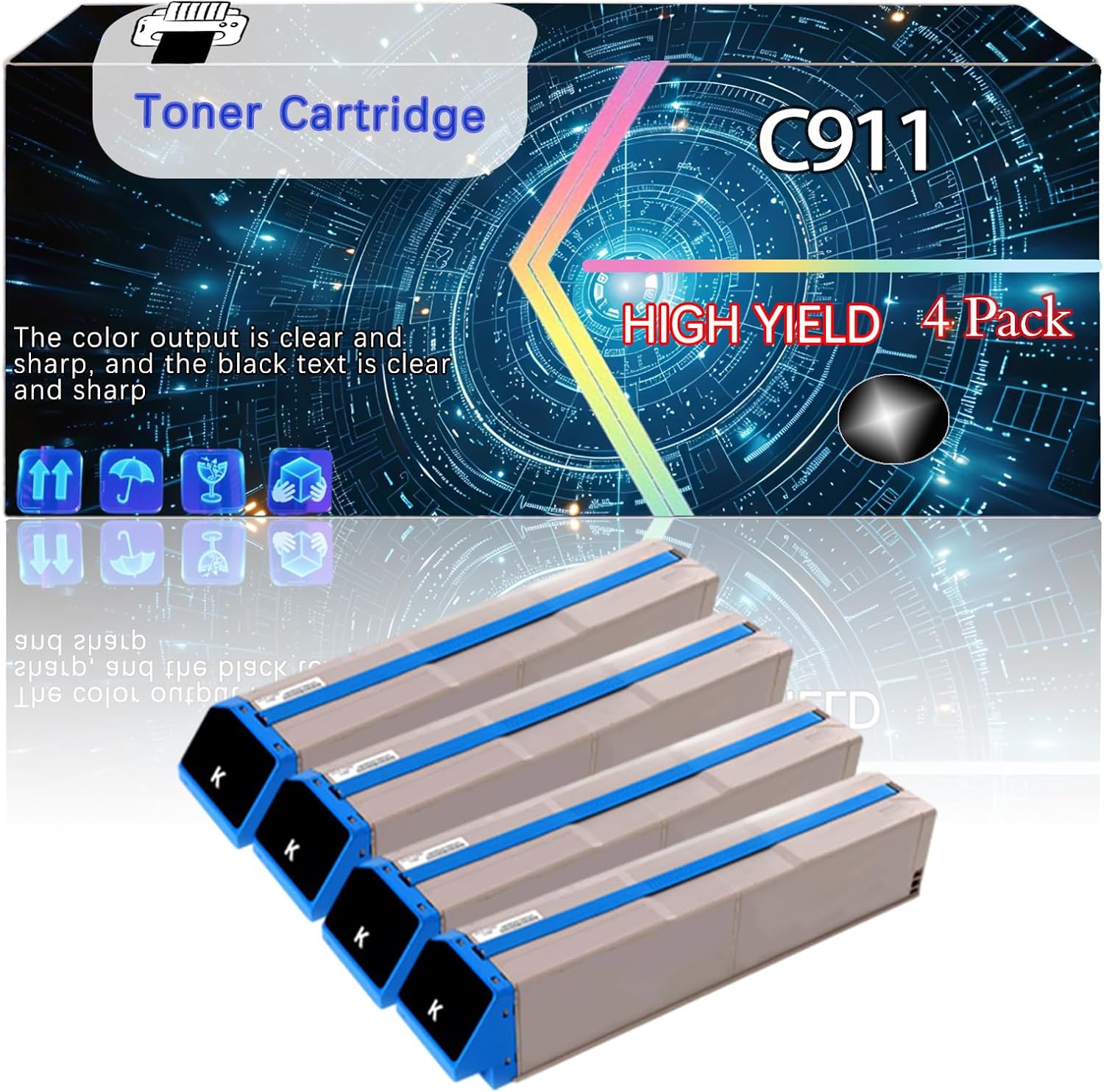 CEECN C911 Compatible for Okidata OKI C911dn Printers, Replacement Toner Cartridge High Yield Printer Accessories (4 Pack Black)
