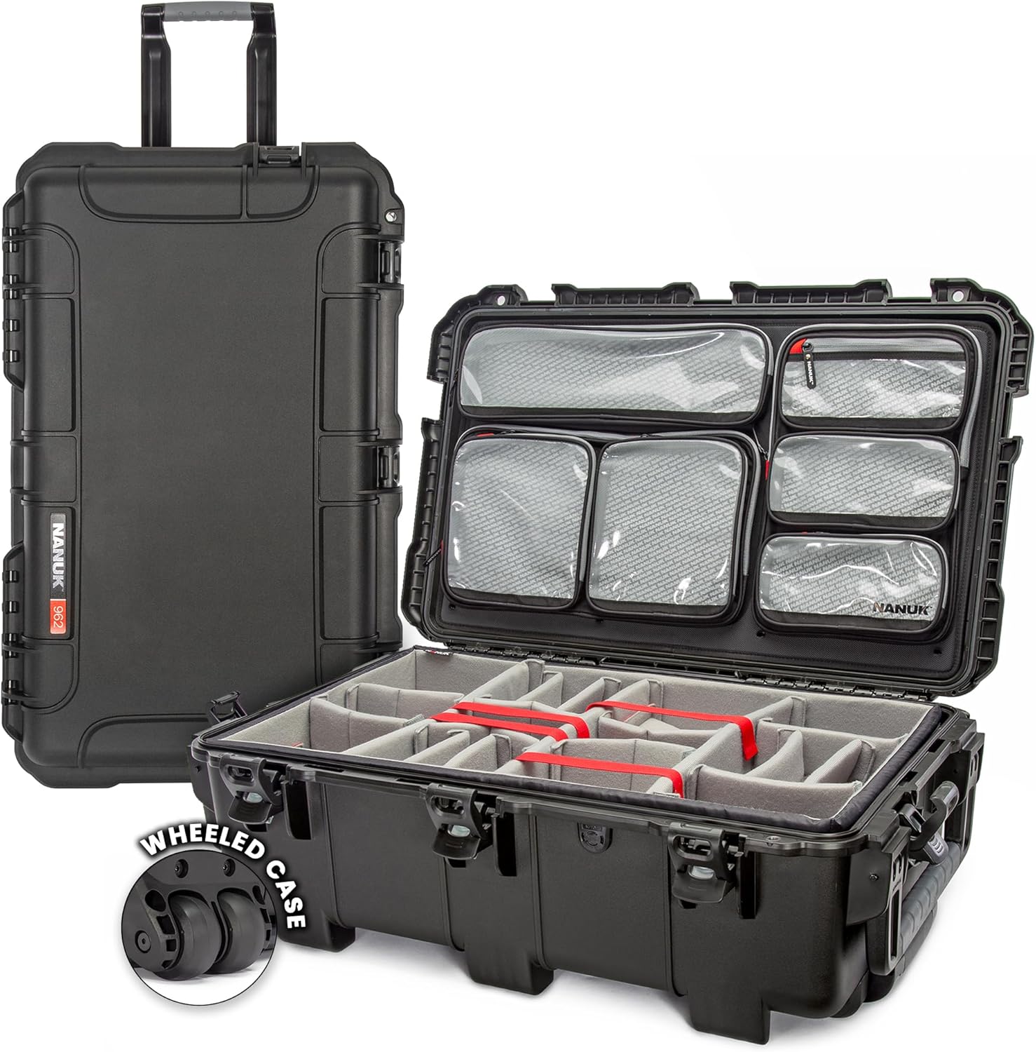 NANUK 962 Pro Photo Kit– Waterproof Large Travel Camera Hard Case with Wheels, Padded Dividers & Retractable Handle, 31