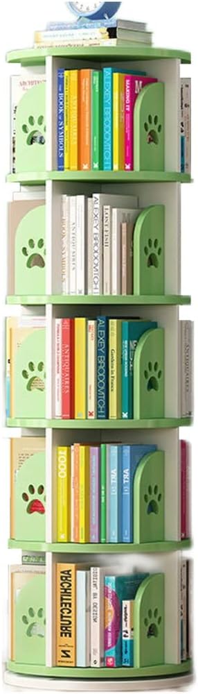 3/4/5-Tier Revolving Bookshelf Rotating Bookcase MDF Floorstanding Corner Shelf Storage Rack Creative 360°Rotating Bookcase Bedroom Living Room Library (Color : Green, Size : 39 * 159cm)