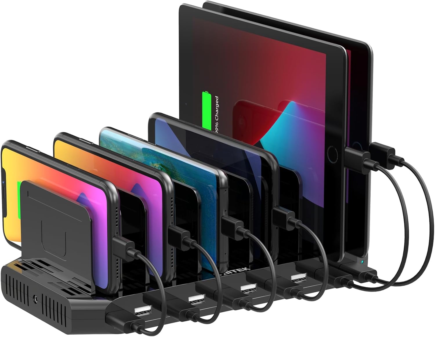 【10PCS】 Unitek Multi Charging Station, 10-Port USB Charger for Multiple Device with SmartIC Tech and Adjustable Dividers, Organizer Stand Compatible with iPad, Tablet, iPhone - 10PCS, White