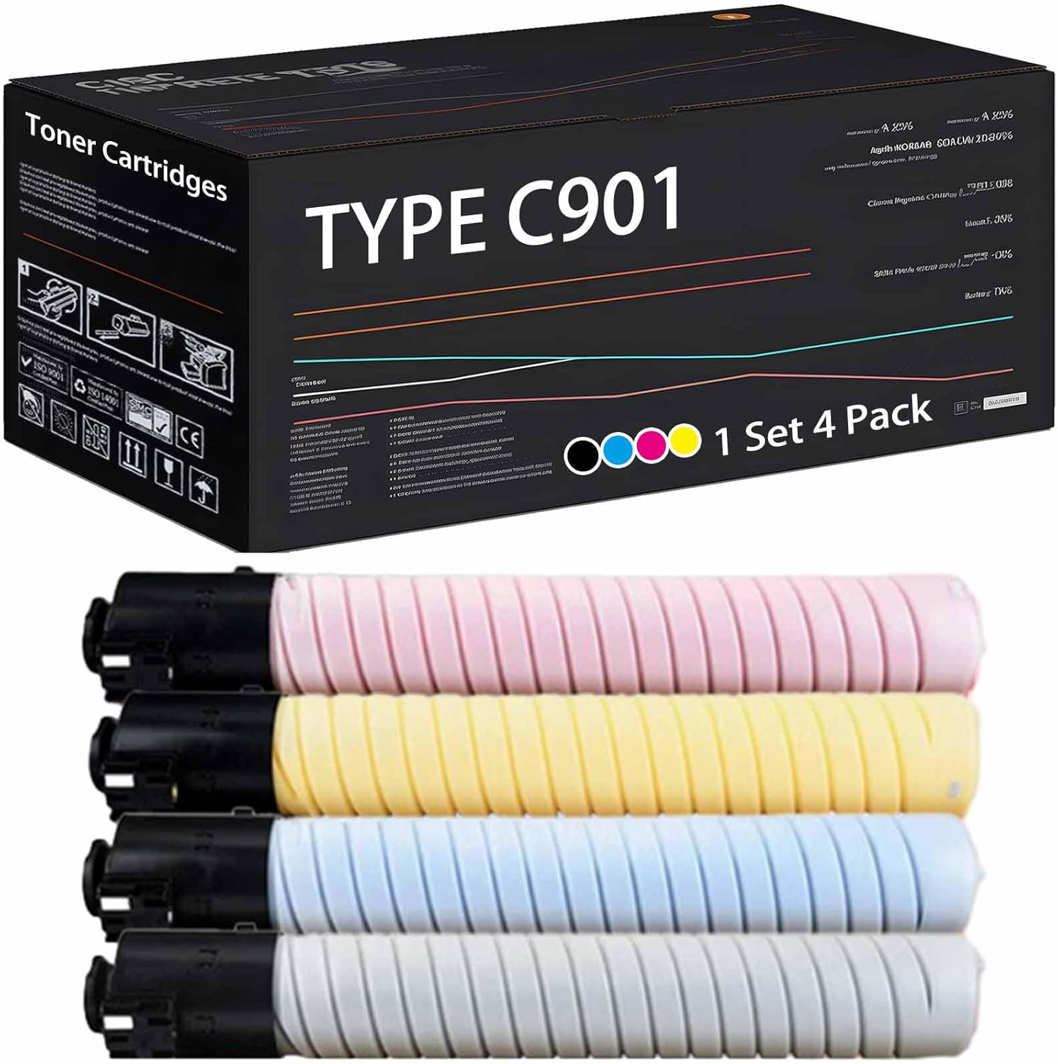 Wondrx Type C901 Toner Cartridges Compatible with Ricoh Pro C901 Pro C901S Printers, High Yield 64000 Pages (1 Set 4 Pack)