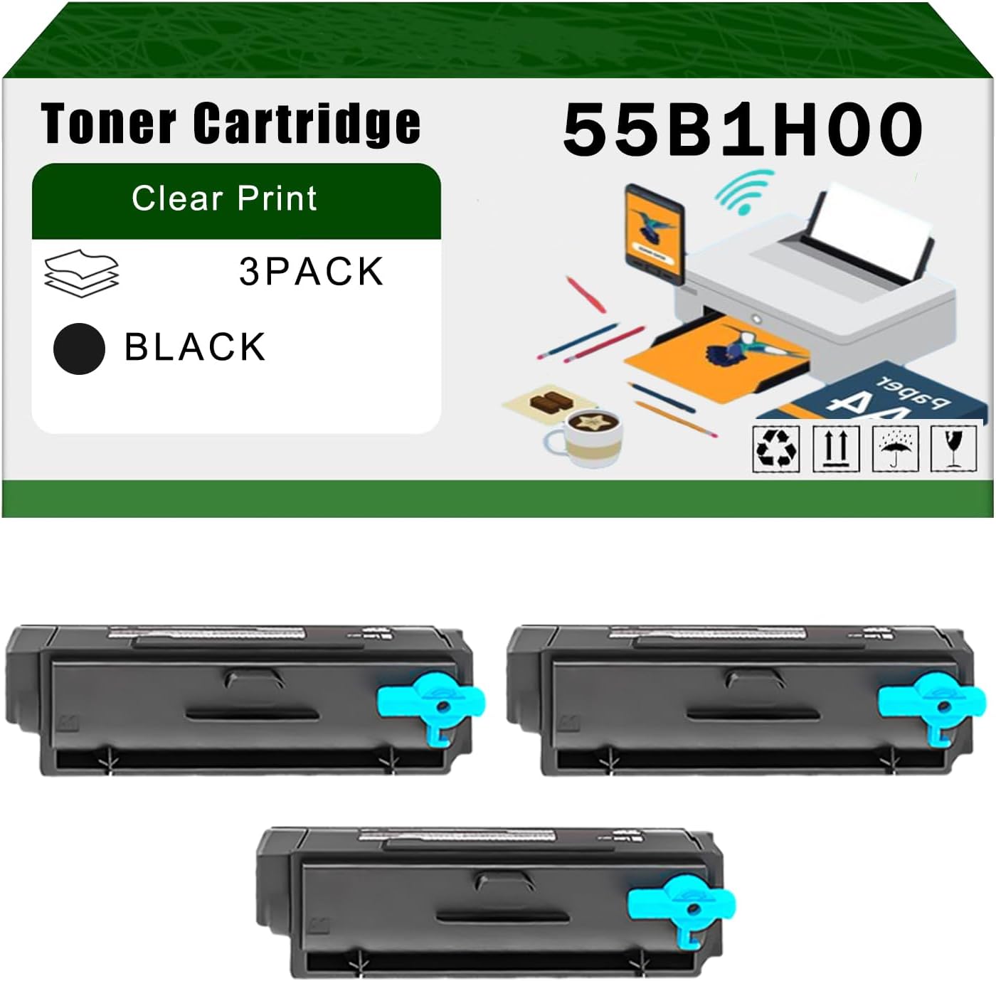 Compatible for Lexmark 55B1H00 Toner Cartridge MS431dn MS331dn MX331adn MX431adn Printers, High Yield 25000 Pages Bright Clear Colors (3 Pack Black)