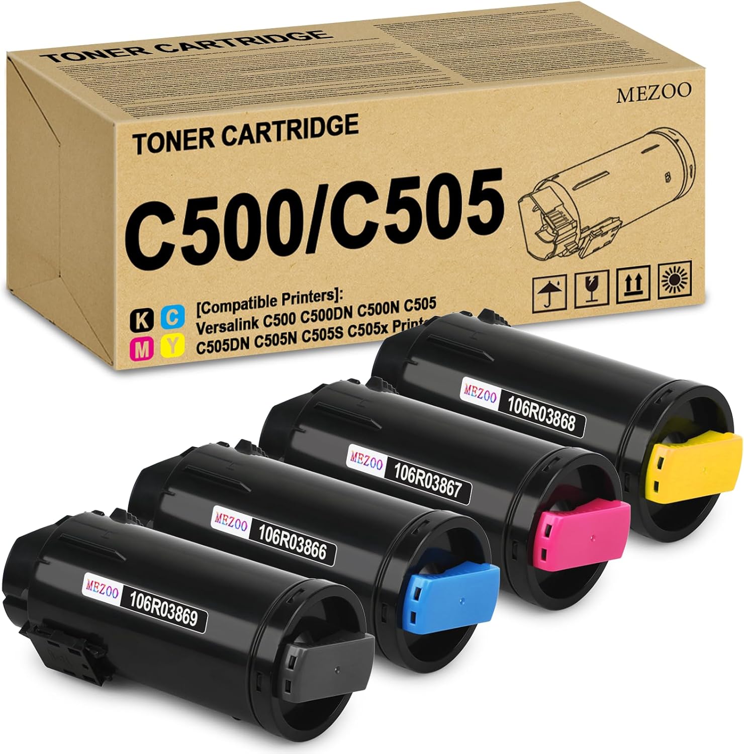 VersaLink C500 C505 Toner Cartridge Extra High Yield 106R03869 106R03866 106R03867 106R03868 Compatible for Xerox Versalink C500 C500DN C500N C505 C505DN C505N C505S C505X Printer (4-Pack)