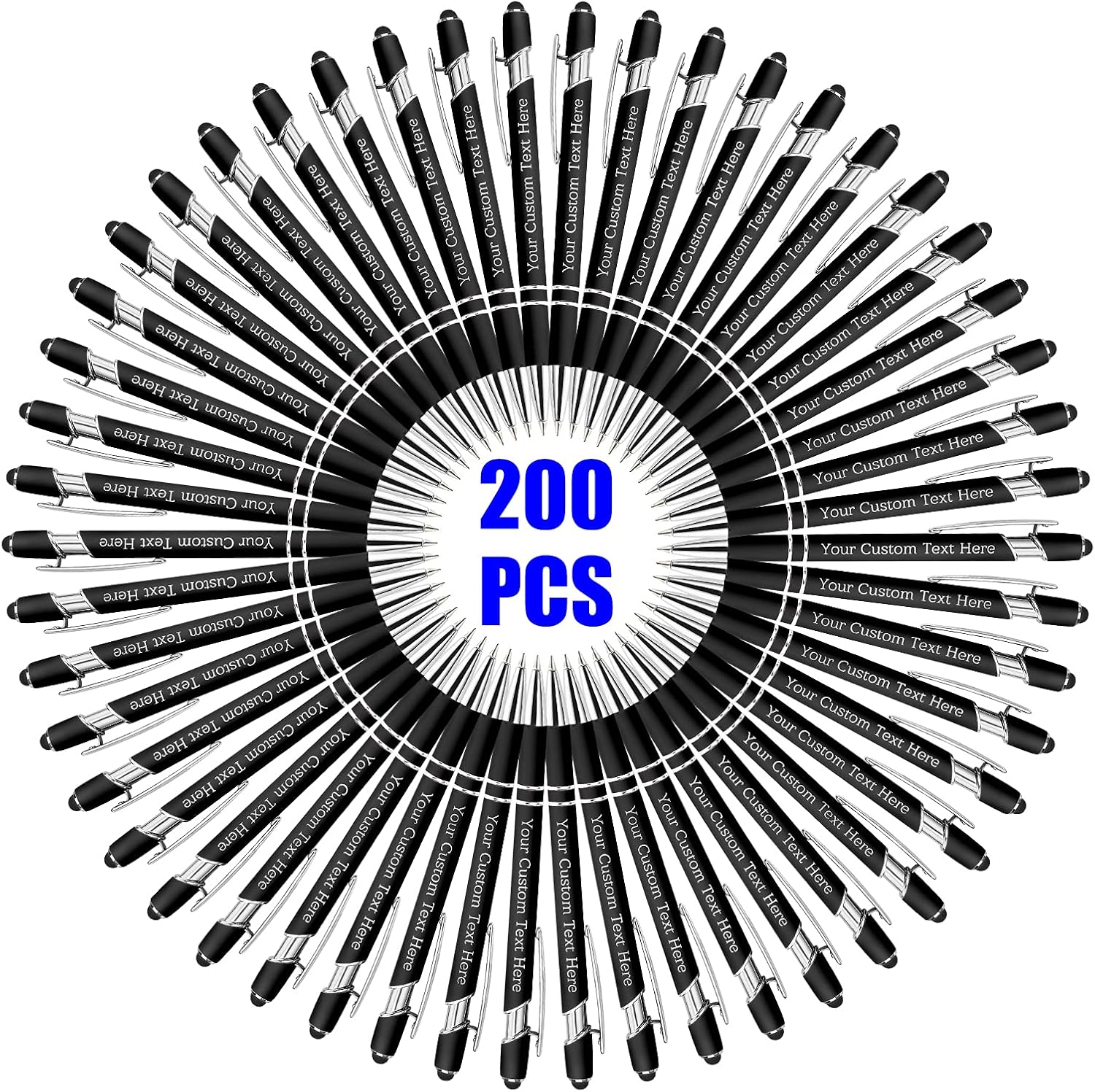 200 Pcs Personalized Custom Pens Bulk Free Engraving with Name Message Customized Ballpoint Pens Stylus for Business Office Graduation Customized Gifts for Men Women Christmas Birthday (Black)