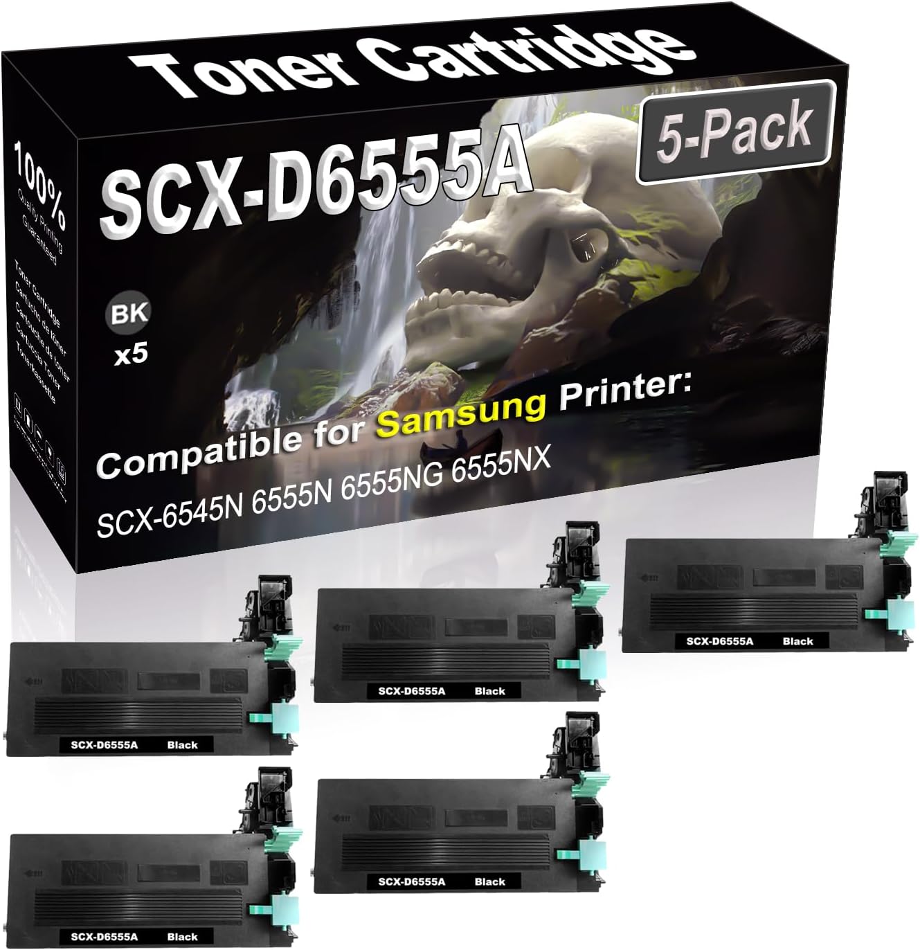 5-Pack Compatible High Capacity SCX-D6555A Imaging Toner Cartridge use for Samsung SCX-6545N 6555N 6555NG 6555NX Printer (Black)