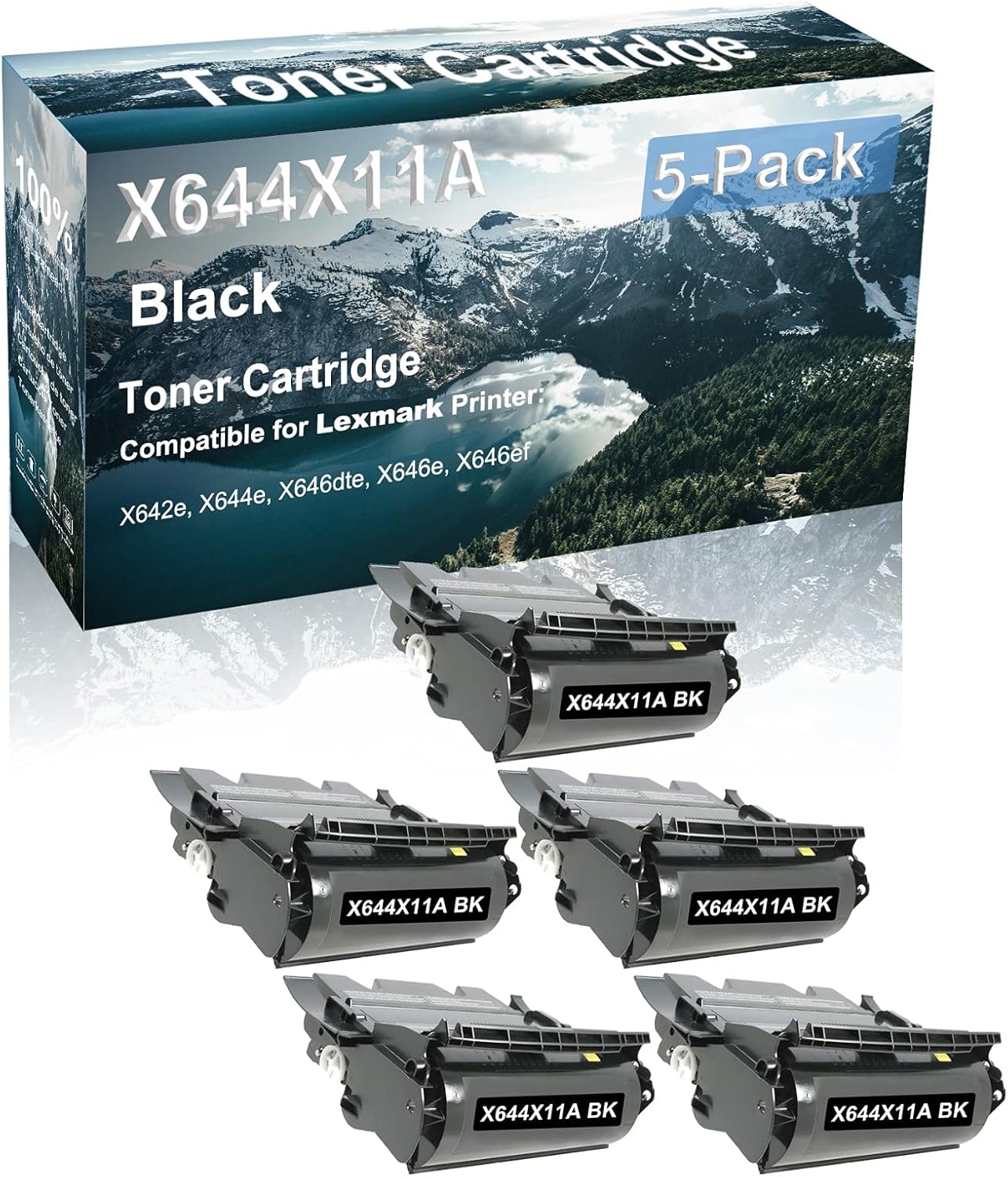 Credibility Store 5-Pack Compatible High Yield X642e X644e X646dte X646e X646ef Printer Cartridge Replacement for X644X11A | X644X21A Toner Cartridge (Black)