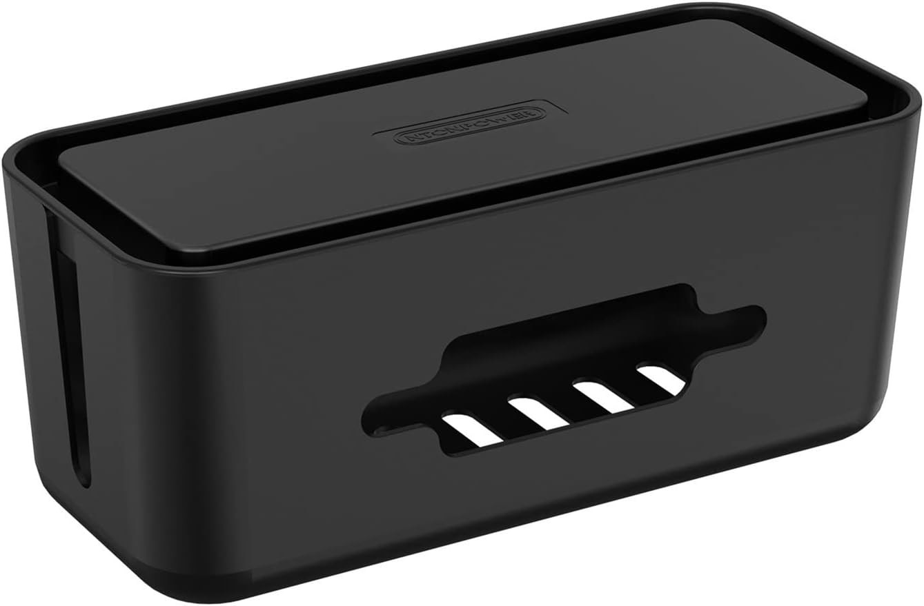 Cable Manager Box Hard Plastic Desktop with Cover for Home Office Cable Winder Storage Cable Cords Organizer Boxes (Color : Small Brown) (Large Black)