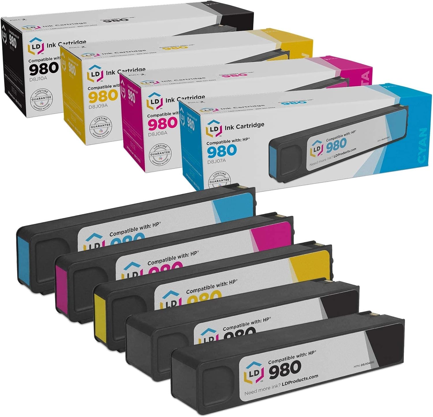 LD Products Remanufactured Ink Cartridge Replacement for HP 980 (2 Black, 1 Cyan, 1 Magenta, 1 Yellow, 5-Pack) Compatible with HP MFP X585z MFP X585dn MFP X585f X555dn X555xh