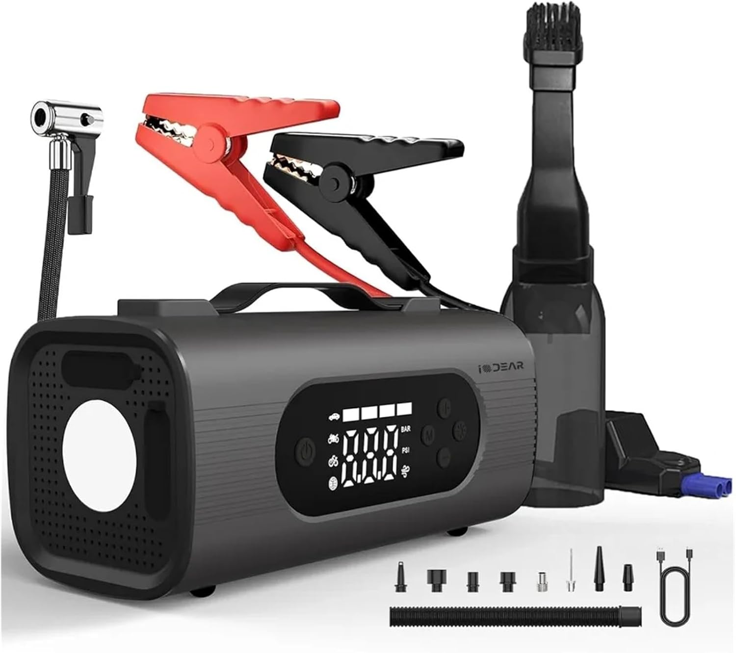 LDGSUPH Car Vacuum Cleaner & Jump Starter with Air Compressor - 1250A Handheld Cordless Tire Inflator 150PSI for Inflation/Deflation