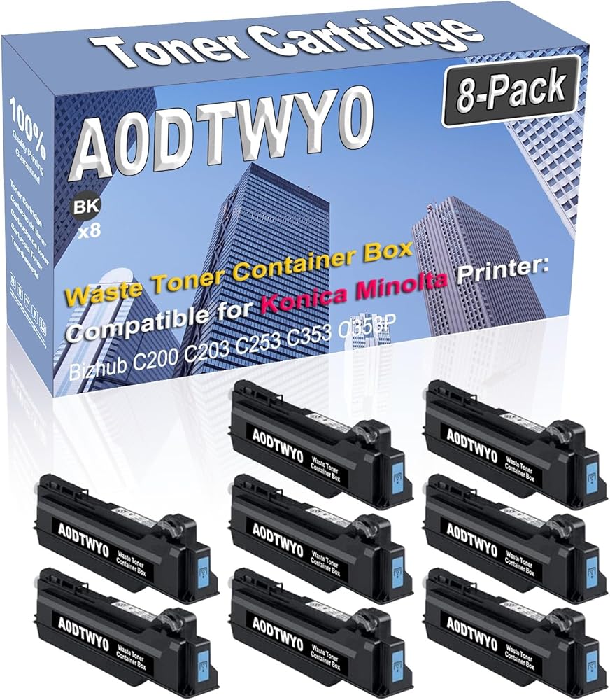Credibility Store 8-Pack (Black) Compatible High Capacity A0DTWY0 A0DY-WY0 Waste Toner Container Box Used for Konica Minolta Bizhub C200 C203 C253 C353 C353P Printer