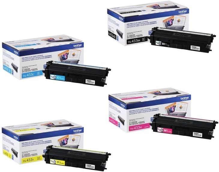 Brother TN433BK, TN433C, TN433M, TN433Y High Yield Black, Cyan, Magenta and Yellow Toner Cartridge Set