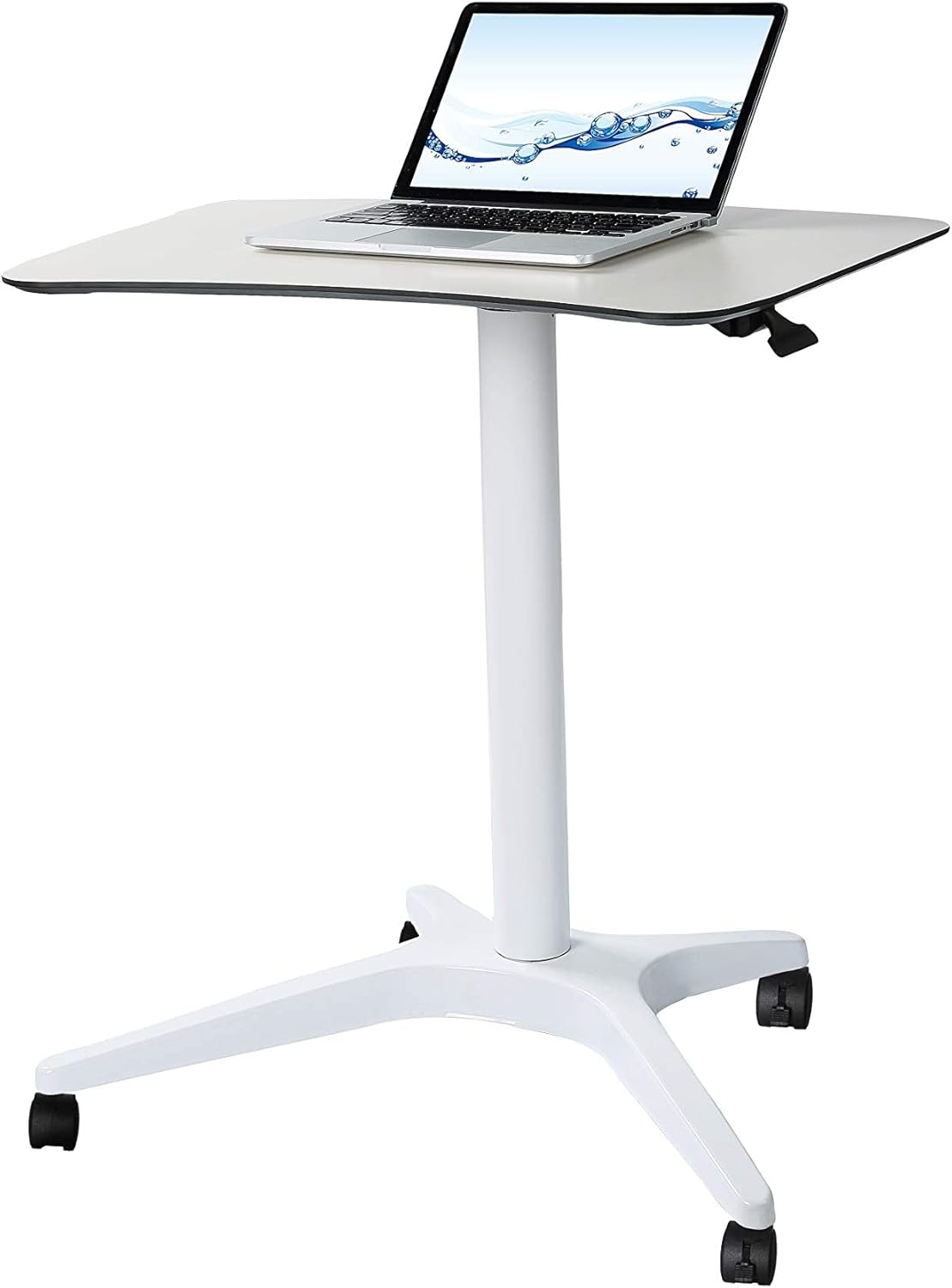 CARTMAY Mobile Standing Desk,Pneumatic Height Adjustable Laptop Desk, Mobile Laptop Desk with Wheels, Height Adjustable from 29.5'' to 47'',White