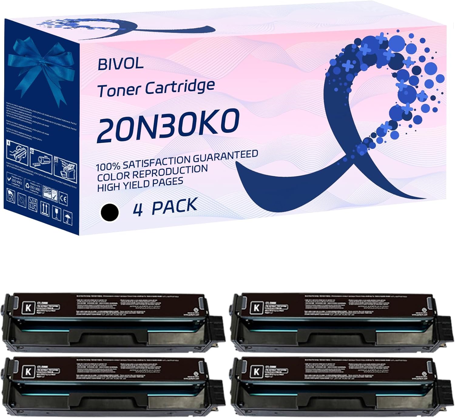 20N30K0 Toner Cartridge Compatible for Lexmark CS431dw CX431adw Printers, with Chip, High Yield 2500 Pages, Vivid Colors (4 Pack Black)