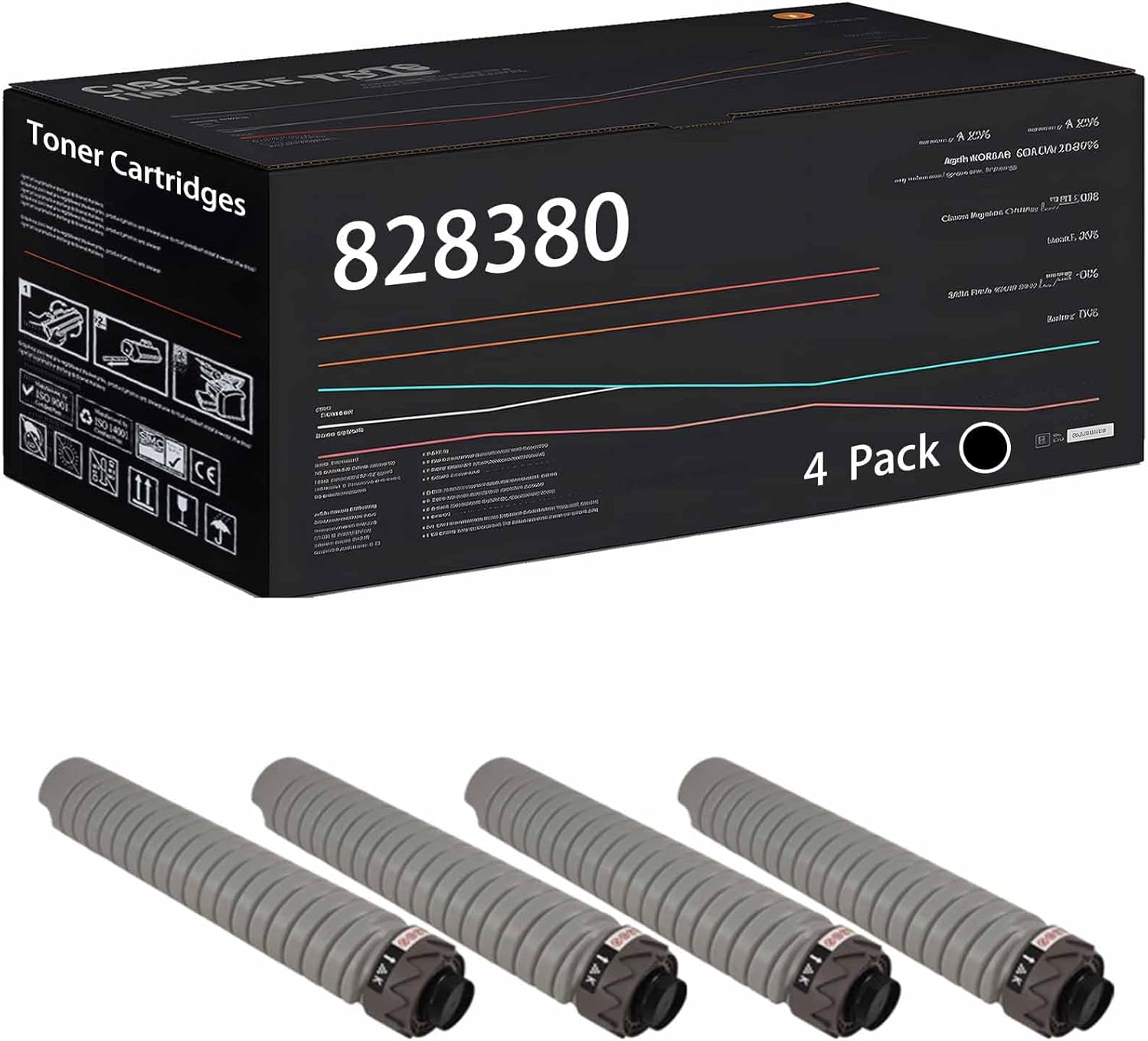 Wondrx 828380 828383 828382 828381 Toner Cartridges Compatible with Ricoh Pro C9100 Printers, High Yield 59000 Pages (4 Pack Black)