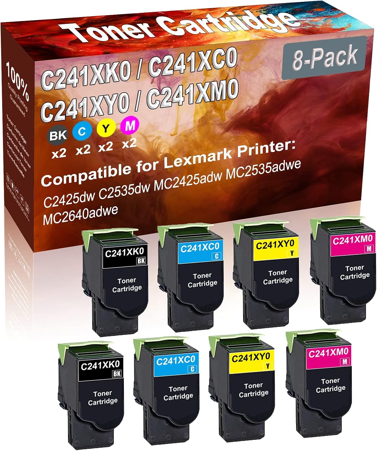 Credibility Store 8-Pack (2BK+2C+2Y+2M) Compatible C2425dw C2535dw Laser Toner Cartridge (High Capacity) Replacement for C241XK0 C241XC0 C241XY0 C241XM0 Printer Toner Cartridge
