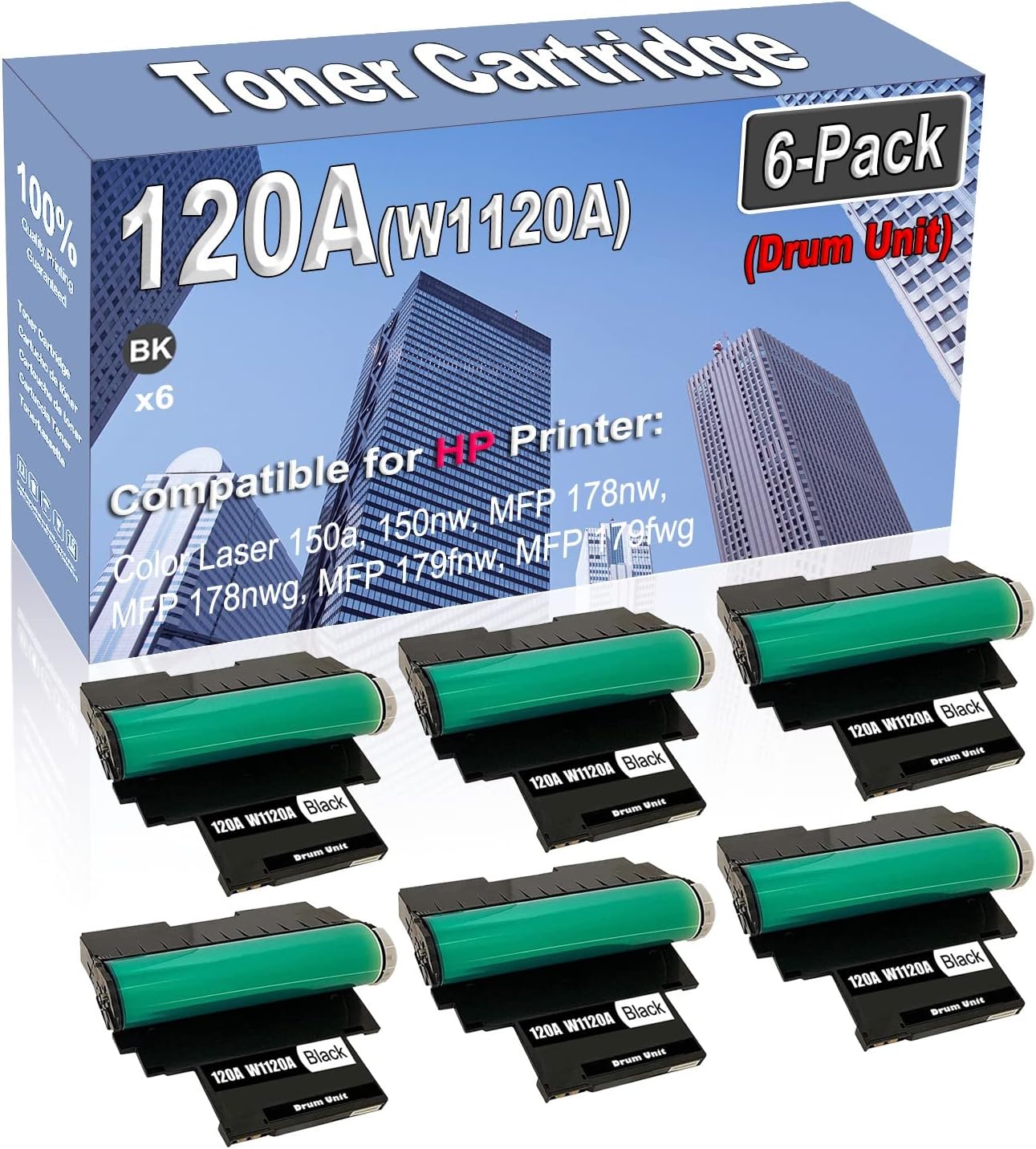 6-Pack (Black) Compatible High Capacity 120A (W1120A) Drum Unit Used for HP 150a 150nw MFP 178nw MFP 178nwg MFP 179fnw MFP 179fwg Printer