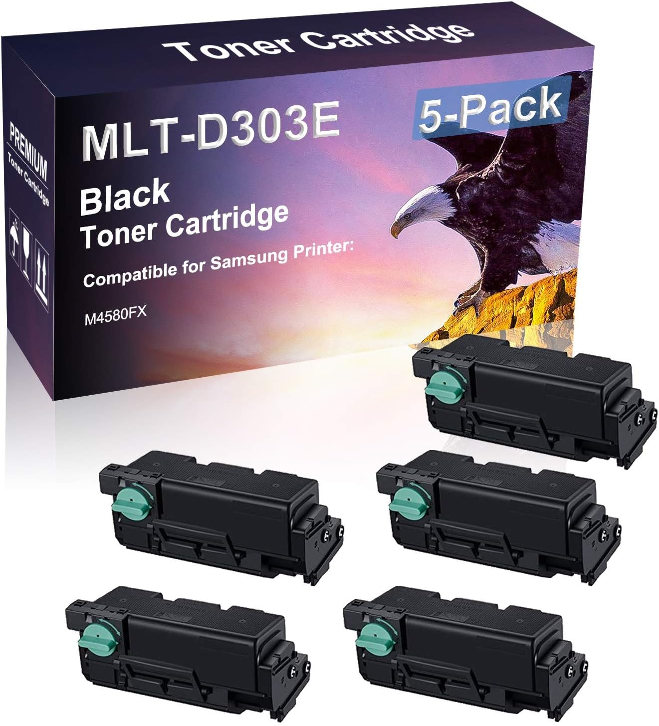 5 Pack (Black) Compatible High Capacity D303E MLT-D303E Printer Toner use for Samsung M4580FX Printer