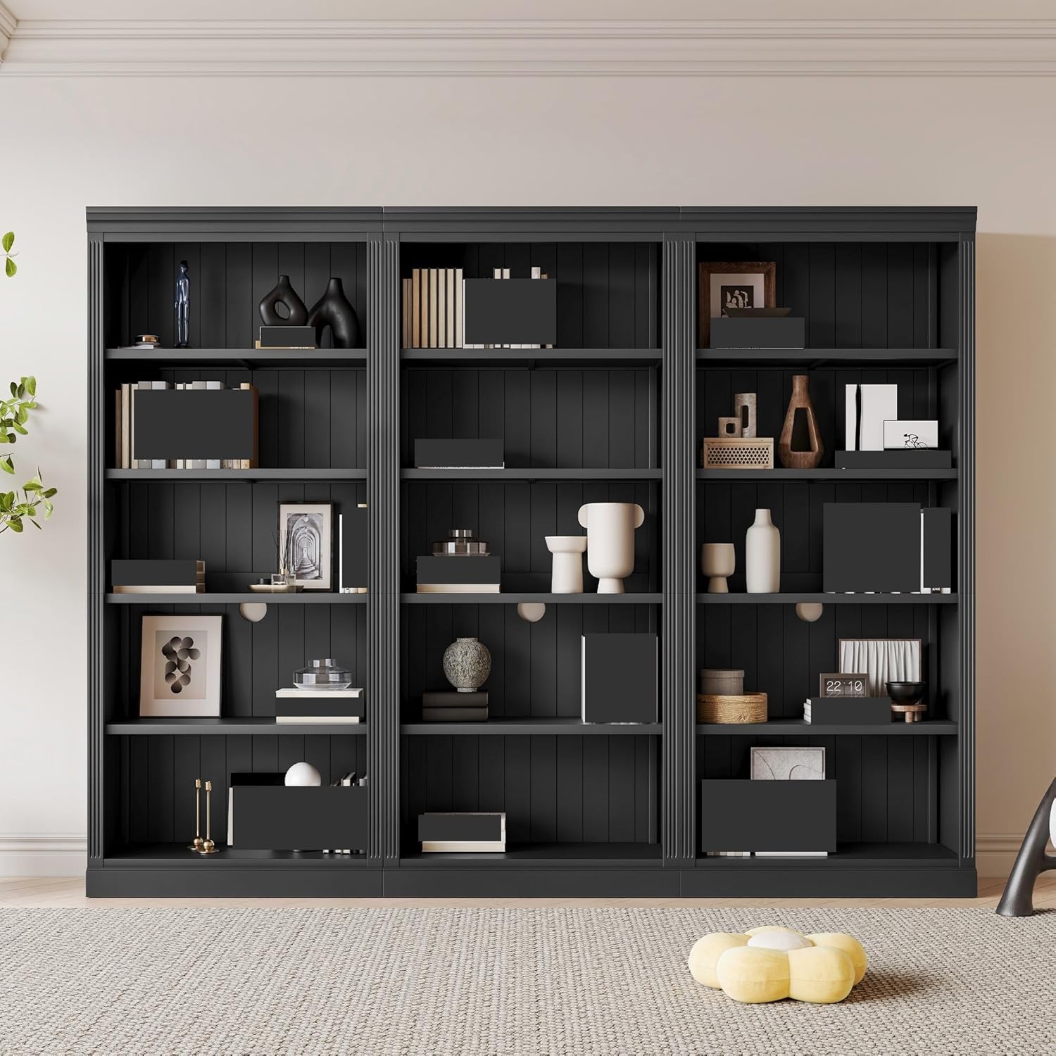 Wood Bookcase with Light Strip,5-Tier Decor Bookshelves with Adjustable Shelves,Storage Organizer for CDs/Books/Movies,Free Standing Storage Shelves for Living Room,Home Office,for Office use