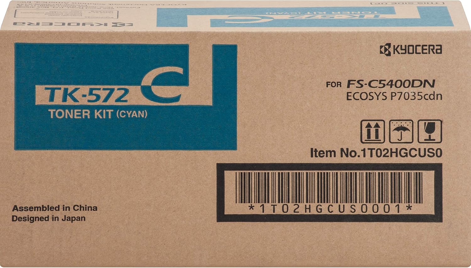 Kyocera 1T02HGCUS0 Model TK-572C Cyan Toner Cartridge For use with Kyocera ECOSYS FS-C5400DN Color Network Laser Printer, Up to 12000 Pages Yield at 5% Average Coverage