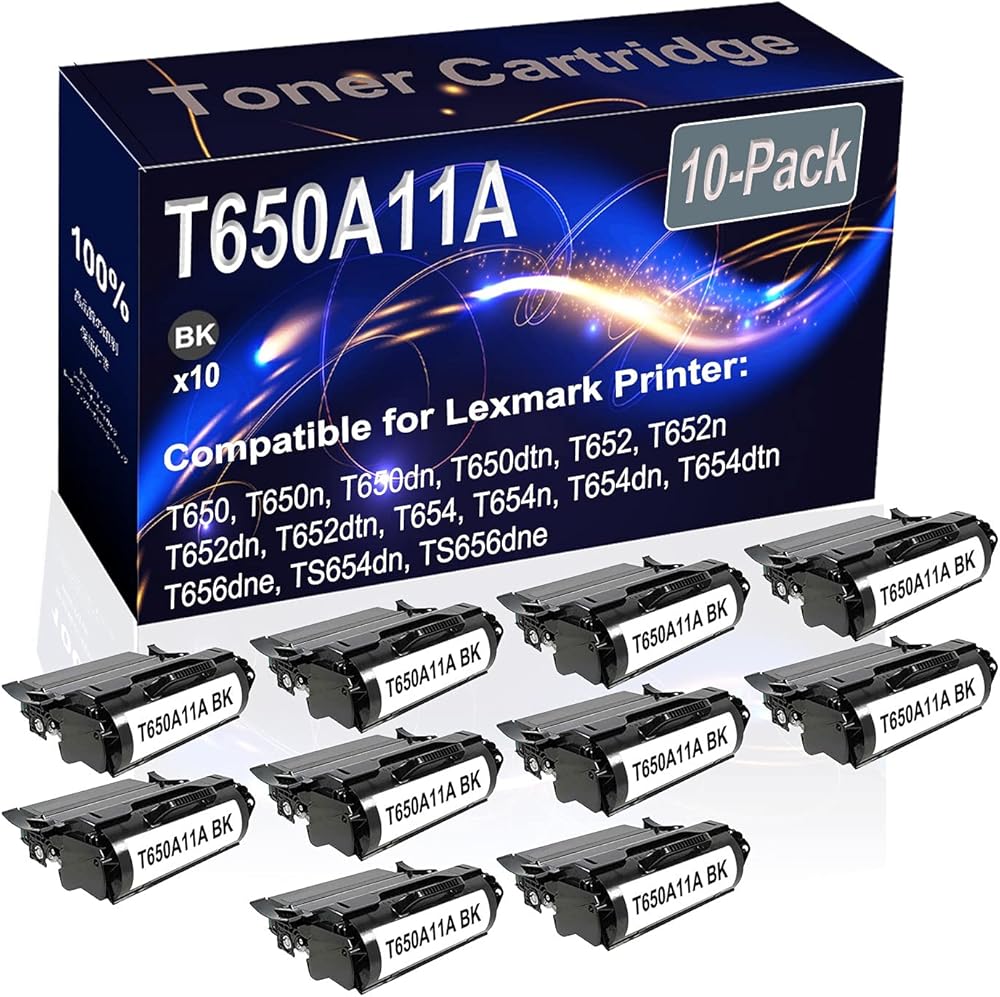 Kolasels 10-Pack (Black) Compatible High Yield T650A11A Printer Cartridge use for T650 T650n T650dn T650dtn T652 T652n Printer