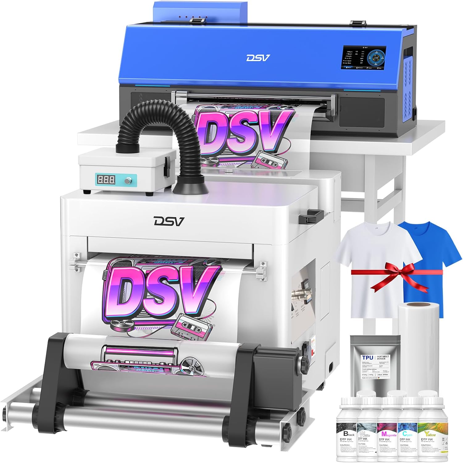 DSV A3 Plus XP600 DTF Printer with Shaker&Dryer, 2X Printing Speed Compared to L1800,4.5” LED Multi-Function Touch Screen,Built-in White Circulation and Automatic Cleanin
