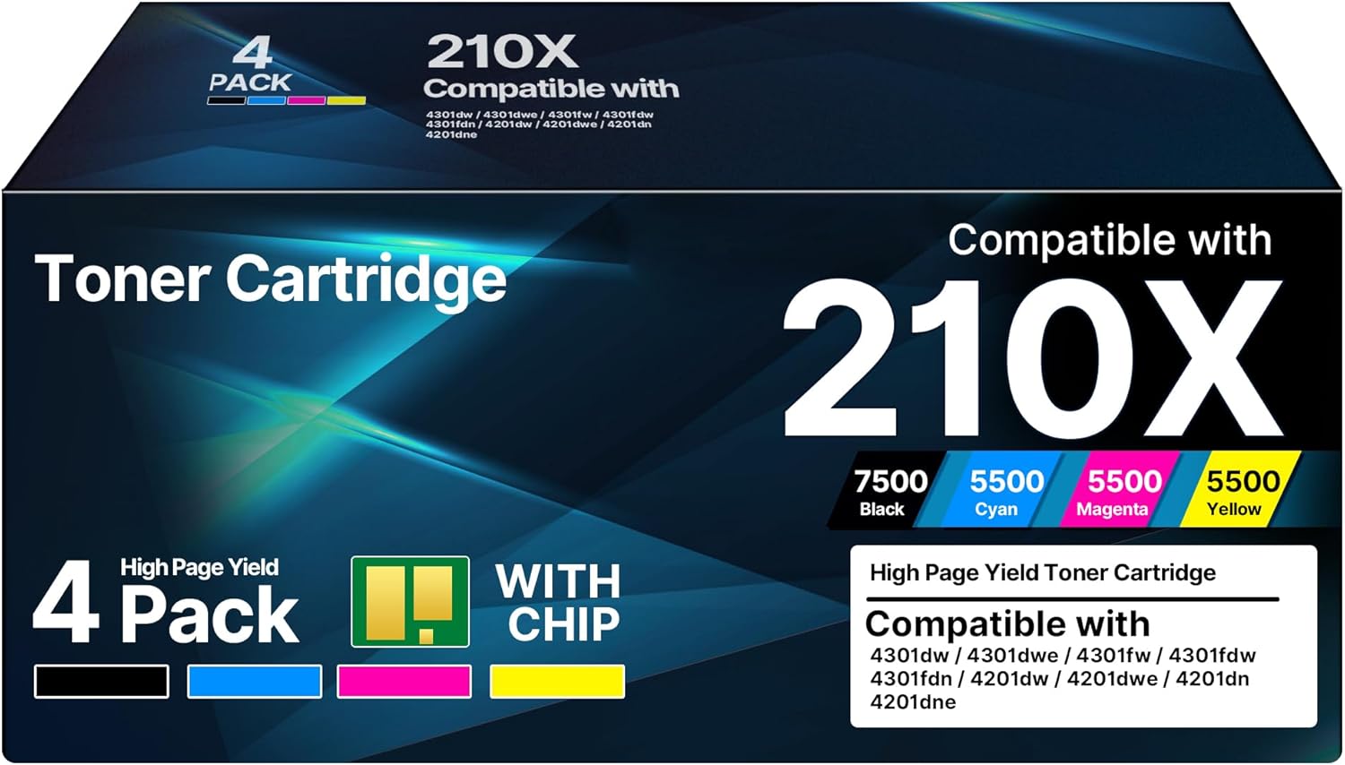 210X Toner Cartridges 4 Pack: Replacement for HP 210A Toner Cartridges - for HP 210X Work with HP Color LaserJet Pro MFP 4301fdw 4301fdn 4201dw 4201dn 4301 Series Printer | 210X W2100X