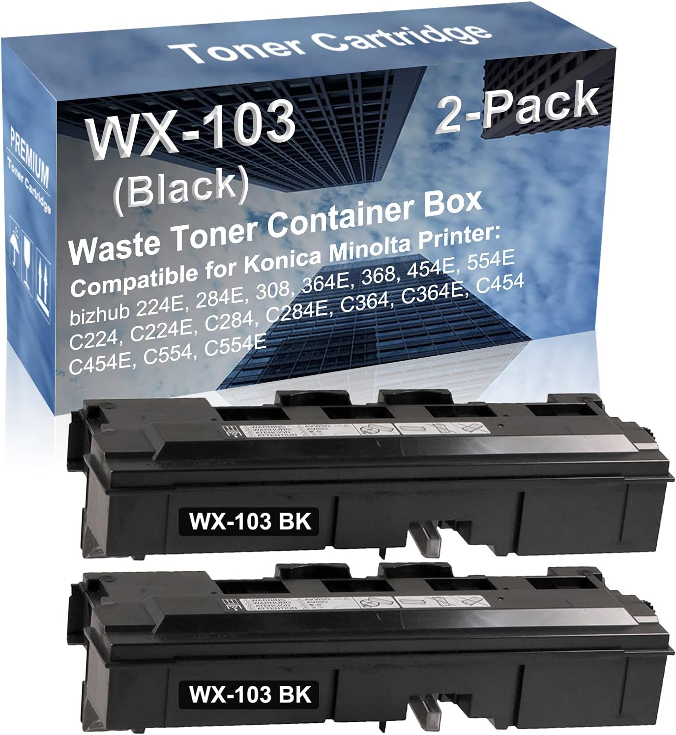 2-Pack Compatible High Capacity C364, C364E, C454, C454E, C554, C554E Printer Waste Toner Container Box Replacement for Konica Minolta WX103 WX-103 Printer Cartridge (Black)