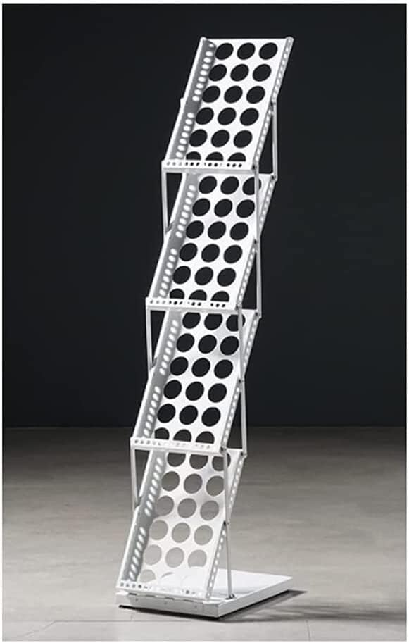 IRYZE Modern Open Bookshelf Foldable Iron Bookshelf Newspaper Shelf Studio Living Room Bedroom Office Magazine Book Storage Bookcase Bookshelves Multifunctional Display Stand (Color : White)