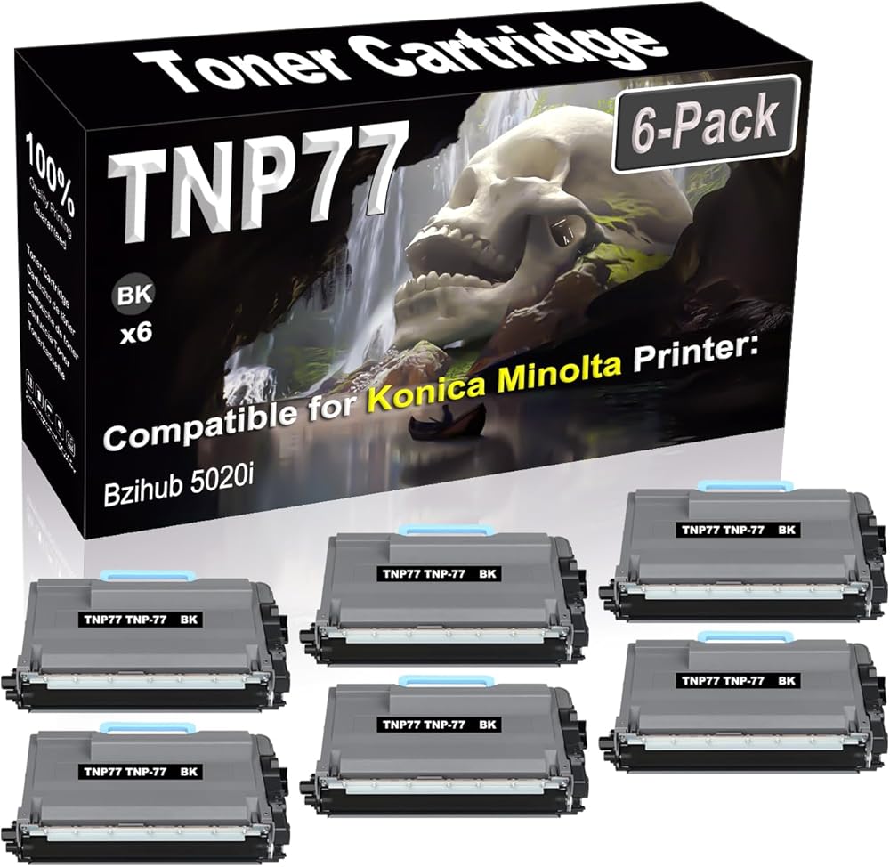 6-Pack (Black) Compatible Bzihub 5020i Laser Printer Cartridge (High Capacity) Replacement for Konica Minolta TNP77 TNP-77 ACF0031 Printer Cartridge