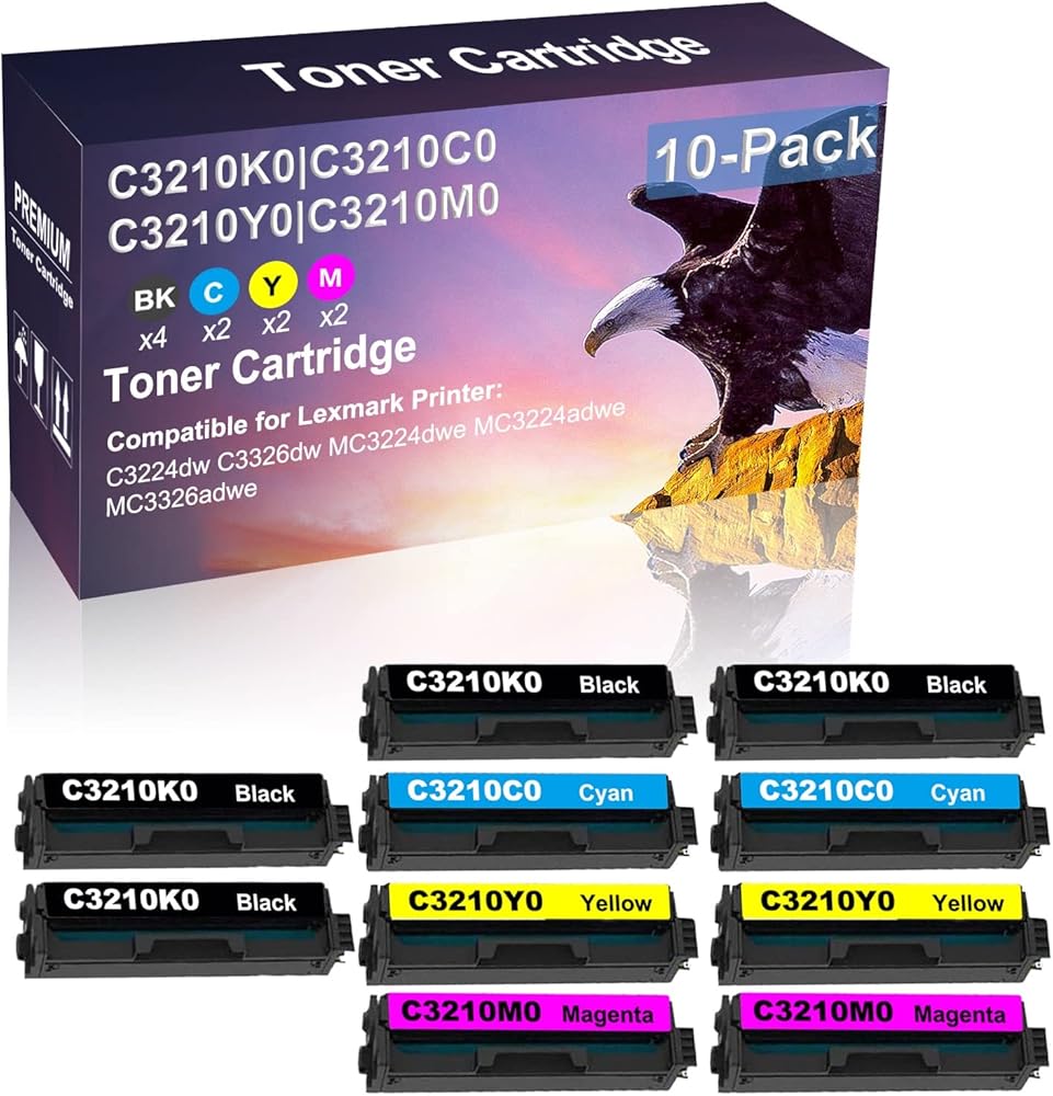 Credibility Store 10-Pack (4BK+2C+2Y+2M) Compatible High Capacity C3210K0+ C3210C0+ C3210Y0+ C3210M0 Toner Cartridge Used for C3224dw C3326dw Printer